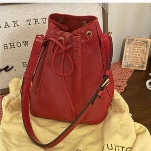 Louis Vuitton LV Epi Petit Noe Castillan Red Bucket Style Shoulder Bag